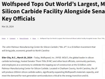 Wolfspeed��8Ӣ��SiC���S�����t�����꽨�O